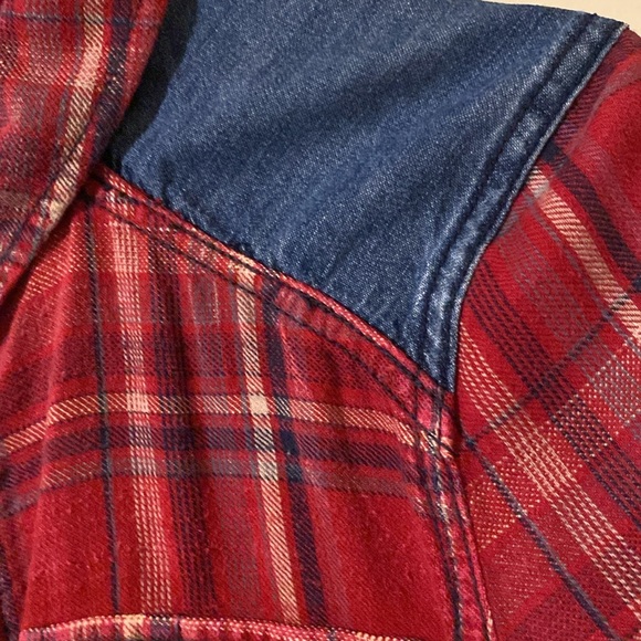 Free People Flannel Denim Button Down Shirt - Picture 6 of 10